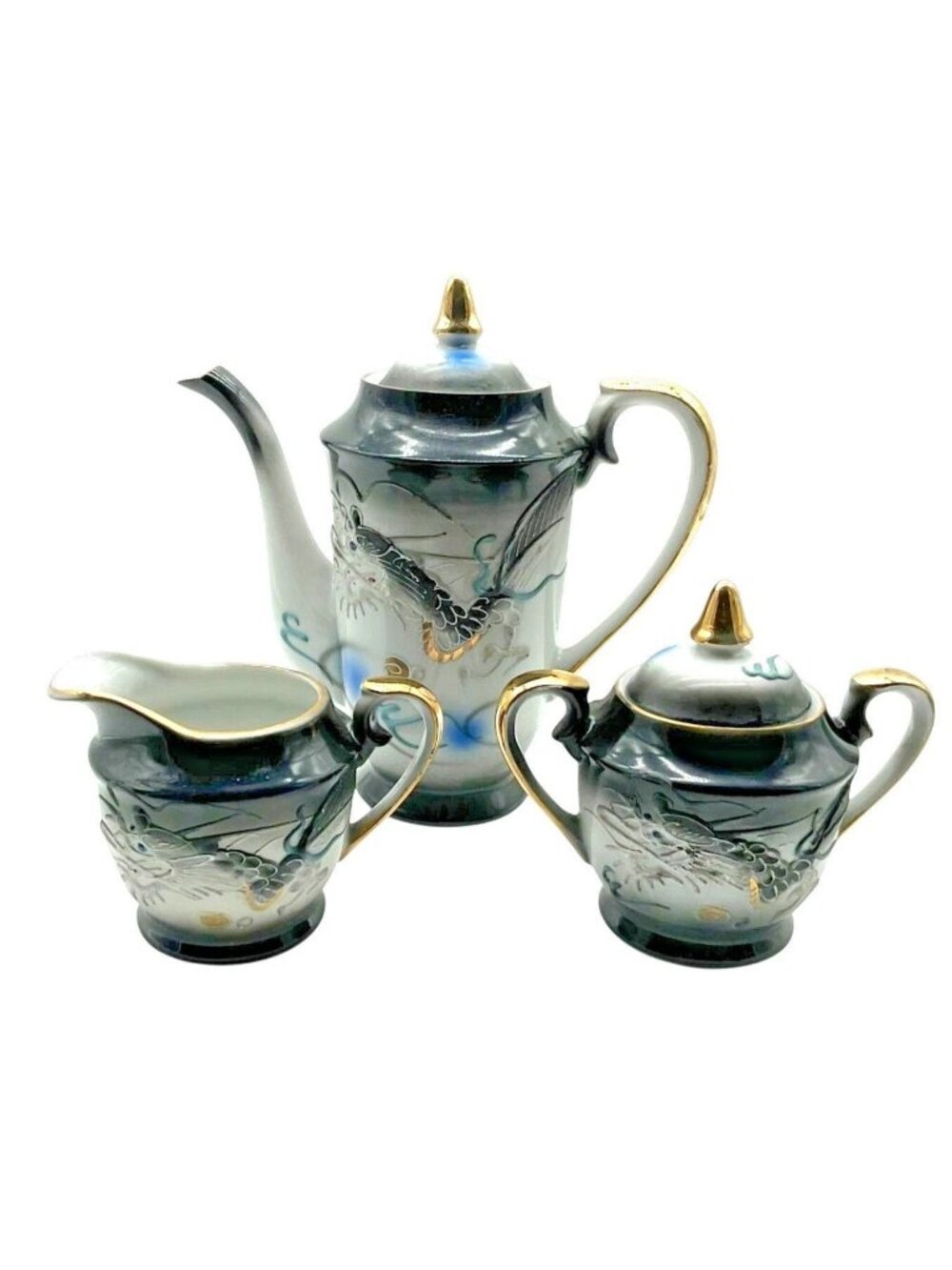 Vtg Japanese Dragon Ware Moriage Tea Set Porcelain Hand-Painted Gold Accents